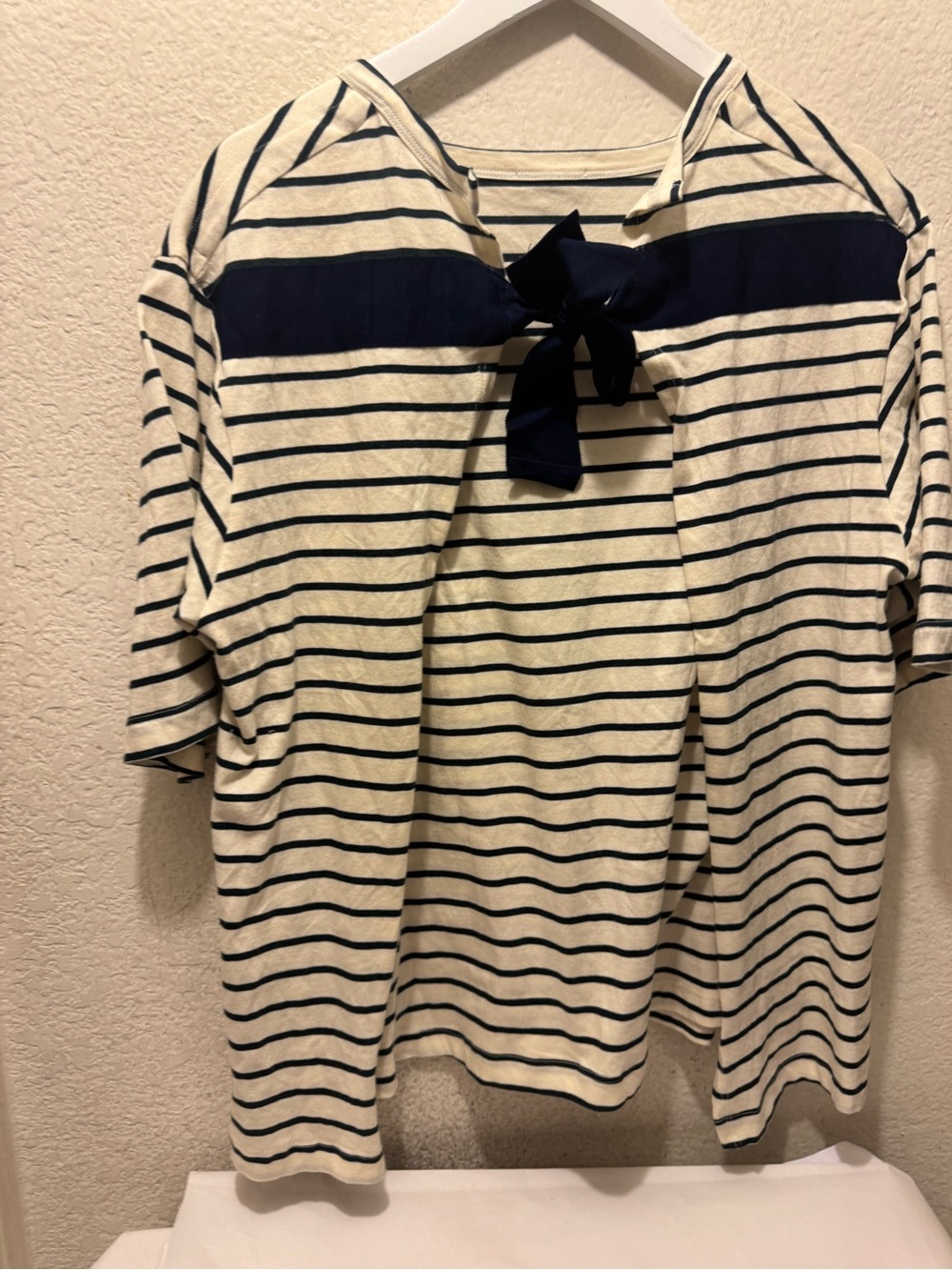 Striped Short Sleeve Tee with Navy Back Bow